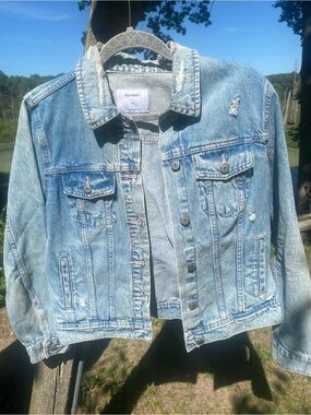 Old Navy Faded Light Blue Distressed Denim Jacket